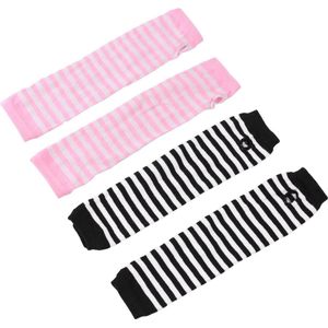 Tweekleurige gestreepte halfvingerhandschoenen - Roze Wit - maat M .