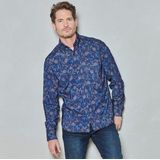 Twinlife Heren corduroy allover print - Overhemden - Wasbaar - Ademend - Blauw - 4XL