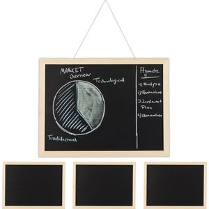 Relaxdays 4x krijtbord met houten lijst - memobord - memoboard voor aan de muur - zwart