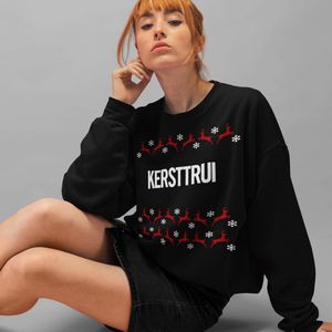 Foute Kersttrui Rendieren - Met tekst: Kersttrui - Kleur Zwart - ( MAAT 5XL - UNISEKS FIT ) - Kerstkleding voor Dames & Heren