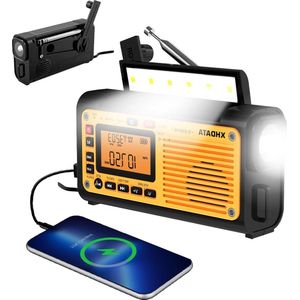 Draagbare noodradio met zwengel zonne-radio 3000 mAh accu- oplaadbare led-zaklamp en leeslamp SOS-alarm FM-MW-SW bluetooth-muziek voor outdoor en camping.