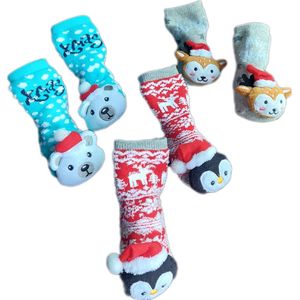 Baby - Kerstsokken - Set van 3 paar - Huissokken - Unisex - kinderen - Warme wintersokken - Anti-slip - Kleur Meerkleurig - Maat 74-86 - 6 t/m 12 maanden - Kerst - Cadeau