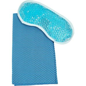 verkoelend gel oogmasker - cold pack herbruikbaar + Cooling towel - ice towel - verkoelende handdoek - blauw set - oDaani