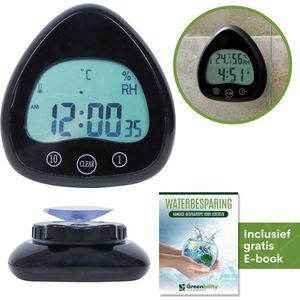 Greenbility Douchetimer Hygrometer – Douchewekker Waterbesparend – Badkamerklok Waterdicht – Luchtvochtigheidsmeter & Douche klok