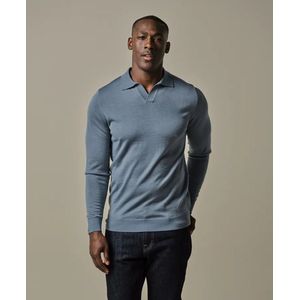 Profuomo - Poloshirt - Blauw - Lange Mouw - Effen