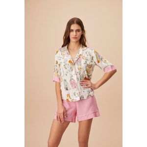 Suwen- Viscose Pyjama Korte Mouw / Korte Broek Roze Maat S