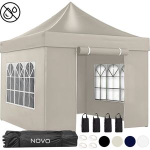 NOVO® Luxe Partytent Easy Up met Zijwanden – Opvouwbaar Paviljoen – 3x3m – Waterdicht – Verstelbare Hoogte - Zand