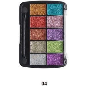 Sensinity Cosmetics - Glitter Oogschaduw met lange applicator - Glitter Palette - Creme textuur - 10 Tinten Blauw - Roze - Paars - Groen - Goud - Rood - Koper - Zilver - Nummer 04 - 1 Doos 10 x 7 cm