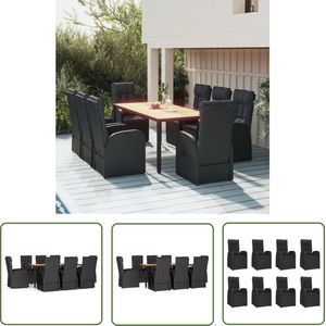 The Living Store 9-delige Tuinset poly rattan zwart - Tuinset - Poly Rattan - Zwarte Tuinset - Tuintafel - Tuinstoelen
