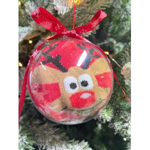 Thermosokken heren - 2 paar in cadeaubol kerstbal geschenkverpakking - kerstboom - kerstbal - rendier rood - kerstman grijs