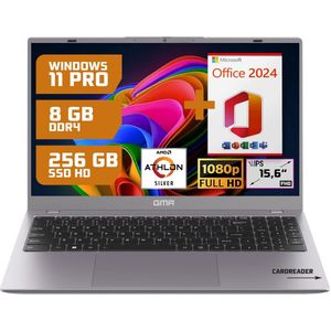 GMR Thuis, Office & Studie Laptop 15.6"" FHD | 8GB / 256GB SSD | AMD Athlon Silver | Office 2024 + Windows 11 Pro