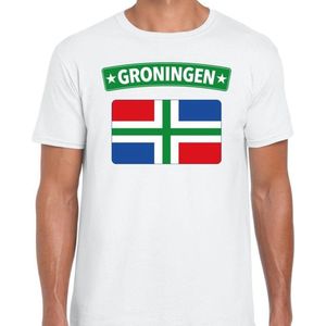 Groningen vlag t-shirt wit voor heren - Grunnen vlag shirt voor heren XL