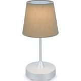 BRILONER - COMPA - LED Tafellamp Batterij - Dimbaar - Stof LED Tafellamp Snoerloos - Aanraakfunctie - 3.300K - Warm Wit - Chroom Mat Taupe, 300x125 mm (HxD)