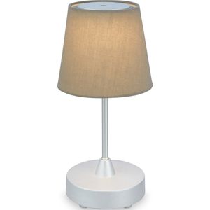 BRILONER - COMPA - LED Tafellamp Batterij - Dimbaar - Stof LED Tafellamp Snoerloos - Aanraakfunctie - 3.300K - Warm Wit - Chroom Mat Taupe, 300x125 mm (HxD)