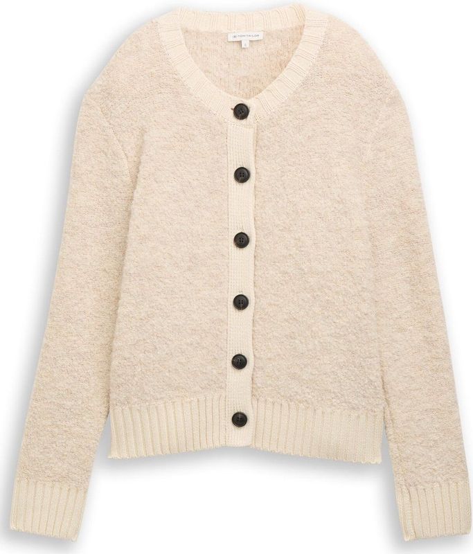 TOM TAILOR - Gebreid Vest - Sand - Lange Mouw - Normale Pasvorm