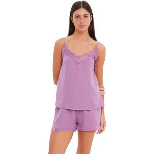 Trendyol Zwarte Kanten Touwband Viscose Shorts Geweven Pyjamaset Thmss20Pt0290