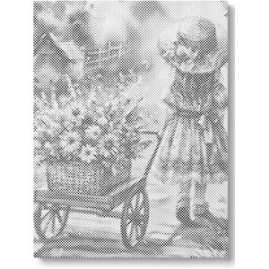 Meisje met bloemenkar | Dot painting | 60x80cm | Op frame gespannen | Diamond painting & Schilderen op nummer alternatief | Stippelschilderij | Cadeau