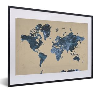 Fotolijst incl. Poster - Wereldkaart - Blauw - Vintage - 60x40 cm - Posterlijst