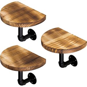 Navaris wandplank - Set van 3 - Ronde planken van hout - Met industriële pijp van metaal - Planken om op te hangen aan de muur - 20 x 15 x 2 cm