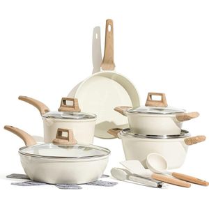 14-delig Pannenset - 24/28 cm - 18/20/24 cm Kookpan - Met Deksel en Keukengerei - Niet giftig - Geschikt voor alle fornuizen pannenset inductie koudgrepen