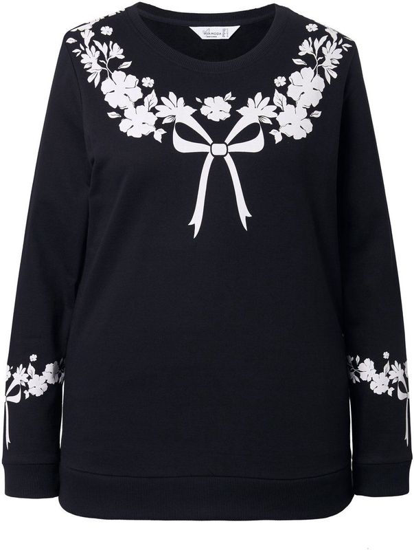 MIAMODA - Dames - Sweatshirt comfortabele pasvorm strikjespatroon - Zwart - Maat 42