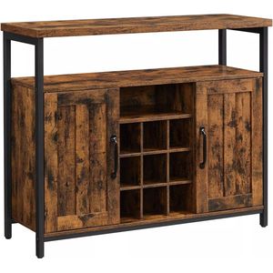 In And OutdoorMatch Dressoir Keukenkast Esperanza - Opbergkast - Wijnkast - met 2 Deuren - 100x35x81.4cm - Industriële Stijl - Vintage Bruin/Zwart