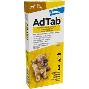 Elanco - Adtab Anti Vlooien en Teek Kauwtabletten - Hond - Bescherming - > 1,3 – 2,5 kg - 3 Tabletten - 1 Keer Per Maand