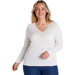 Kort T-shirt met kanten V-hals, lange mouwen