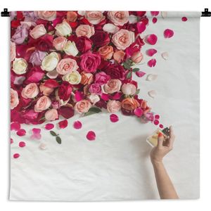 Wandkleed Stillevens Bloemen - Stilleven rozen en parfum Wandkleed katoen 150x150 cm - Wandtapijt met foto