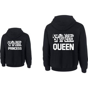 Hoodie meisje-zwart-voor dochter twinning-The Queen-The princess-Maat86/92