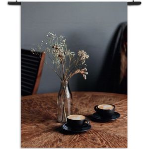 Mezo Wandkleed Bakje Koffie Rechthoek Verticaal XL (210 X 150 CM) - Wandkleden - Met roedes