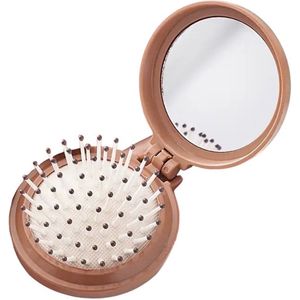 Mini Haarborstel / Spiegel Inklapbaar - Bruin | 7,3 x 6,5 x 2,6 cm | Fashion Favorite