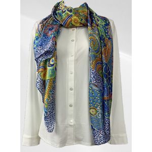 Sjaal - Casual sjaal - Blauwe print - Viscose en zijde - In verschillende kleuren