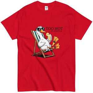 Grappig en Vrolijk T Shirt Dames Heren - Cartoon Gans - Quote Tekst: Too Hot To Function - Rood - S