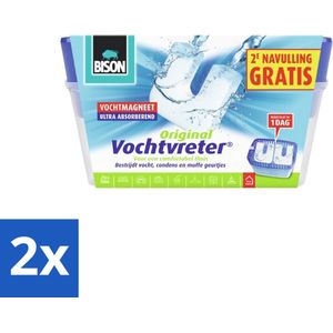 Bison - Original - Vochtvreter - Houder met Vochtmagneet - 900 Gram - Extra navulling - Geurloos - Voordeelverpakking - 2 stuks