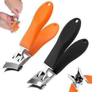 Nagelknipperset van 2 schuine nagelknippers, roestvrijstalen nagelknipper, brede bek en dubbele knot, volledig afwasbaar, met beschermhoes, vuilopvangbak