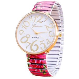 Hidzo Horloge Geneva - Elastische Band - Ø 37 mm - Roze - PLastic - In Horlogedoosje