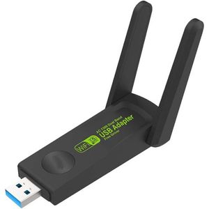 Provium USB WiFI Adapter - 1300Mbps Dongle - 2,4Ghz en 5Ghz Wifi Antenne - USB 3.0 - 2 antennes - voor Windows en MacOS - Draadloze verbinding - zwart