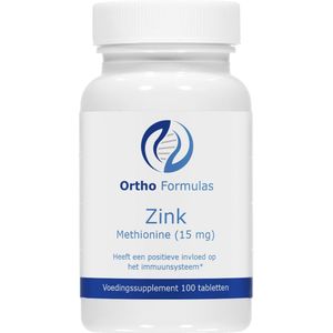 Zink Methionine - 15 mg - 100 tabletten - hormoonhuishouding - normaal testosteron - vruchtbaarheid - immuunsysteem - huid - haar - nagels - vegan