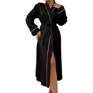Bovista Satijnen Badjas Dames - Kimono - Kamerjas - Satijn - Ochtendjas - Pyjama - Zwart - Maat L