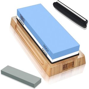 Sharpening stone Knife Widened Size Grit 1000/6000 Professional Sharpening Stone Double-Sided - Pointing Stone and Angle Guide Blue White