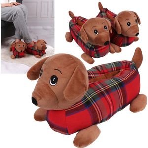 Pantoffels - Geruit - Damespantoffels - Teckel Honden - Winterpantoffels - Anti-slip
