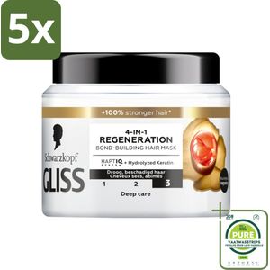 5 x Gliss - Haarmasker - 4in-1 Hair Mask - Voor Diep Herstel - 400 ml - Grootverpakking - Haar Masker - Haarmasker Herstel - Droog Haar - Beschadigd Haar - Glans Haar