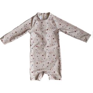 Zwemjumpsuit | Zwempak | UV- bescherming tegen de zon | Girls | Meisjes | Roze | Bloemen | Vogels | Roze | Lange Mouwen | Maat 80/86