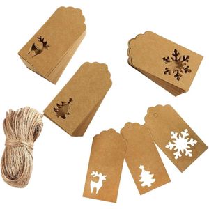 Allecto Premium - Kerst Cadeaulabels Set van 150 Kraft Papieren Labels 20 m Touwlabels voor Bruiloft DIY Decoratie Cadeau Kerst 9.5 x 5 cm (Bruin)