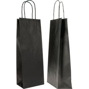 50 x Wijntas 14+8x39cm voor 1 Fles Zwart /Flestas papier / Cadeauverpakking /draagtas voor Fles/wijn / Fleszak · Fles zak /