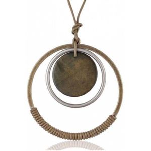 Ketting- Anna-Lynn-groen- hout -metaal -groen knoopkoord- allergievrij-Charme Bijoux