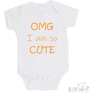100% katoenen Romper ""OMG I am so CUTE"" Unisex Katoen Wit/mosterd Maat 62/68