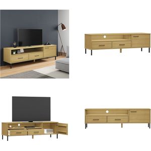 vidaXL Tv-meubel met metalen poten OSLO massief grenenhout bruin - Tv Kast - Tv Kasten - Tv-kast - Tv-kasten
