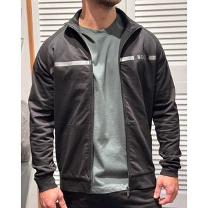 BOSS - Authentic Jacket Z - Sweatvest - Zwart - Van Katoen-Badstof met Strepen en Logo